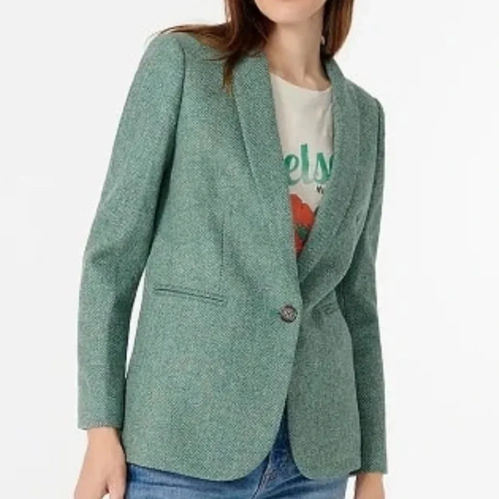 J. Crew FA24 Hollander Blazer Wool Blend in Green Herringbone Office Preppy Work